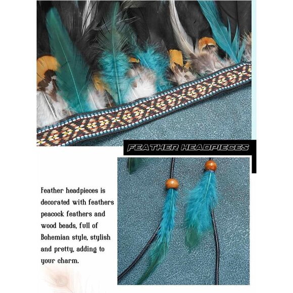 Feather Headband Boho Native American Gypsy Festival Costume Accessory